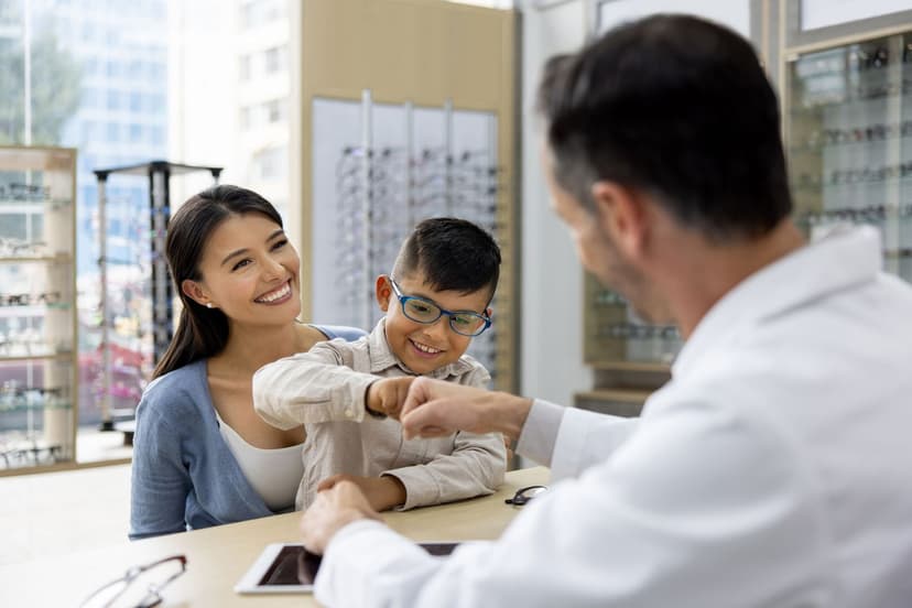 Woman and child getting glasses